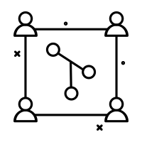 A drawing with lines connecting several persons to indicate collaboration.