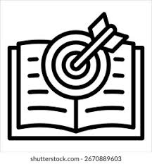icon depiciting learning objectives with an open book and a target with an arrow poking out in the center