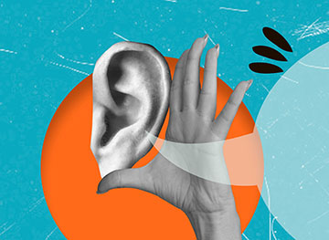 illustration showing an hand close to a listening ear representing active listening