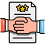icon of two shaking hands over an official document representing a code of conduct