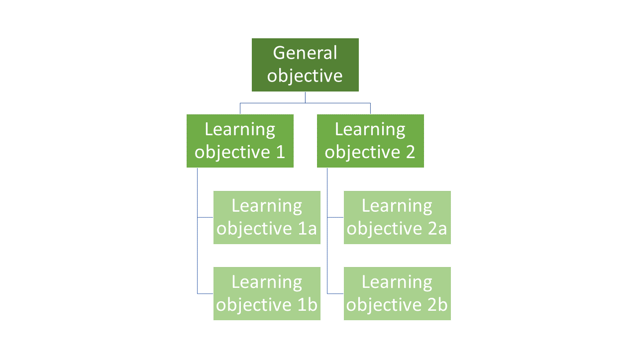 figure depicting hierarchy of learning objectives, with general objectives at the top layer, then individual objectives as the bottom layers